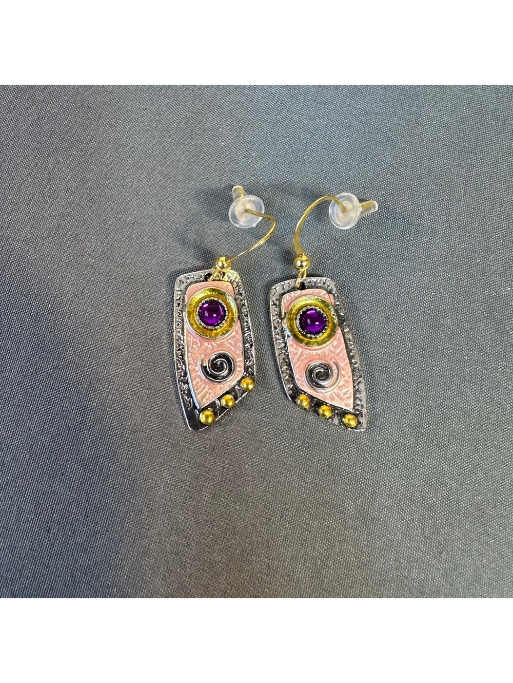 Dangle Earrings Boho Irregular Shape Pink, Gold and Silver